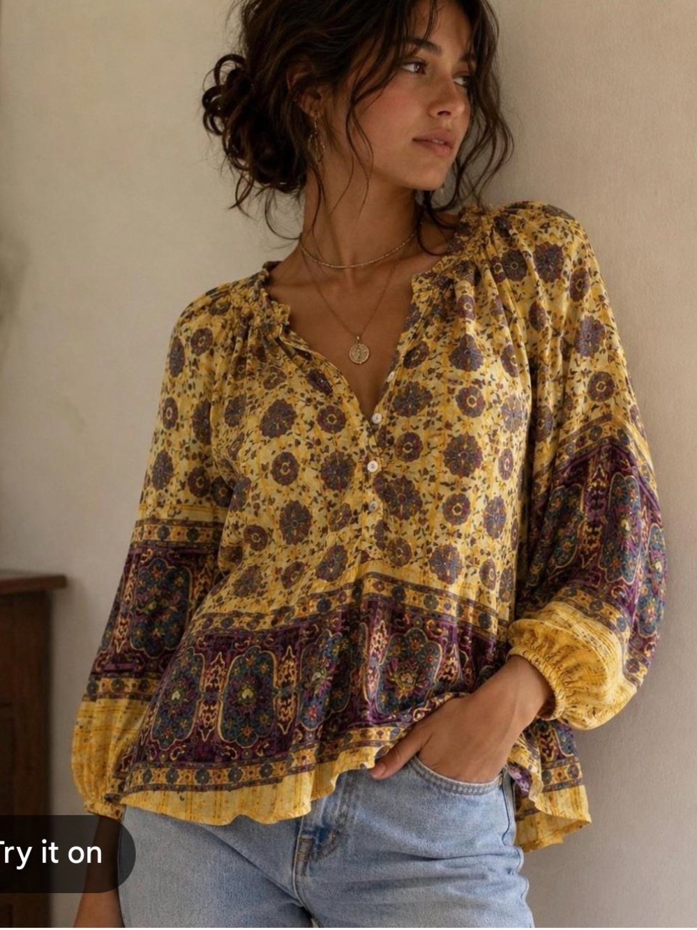 Sundance Women’s Vintage Inspired Yellow Floral Boho Blouse, Size S, NWT